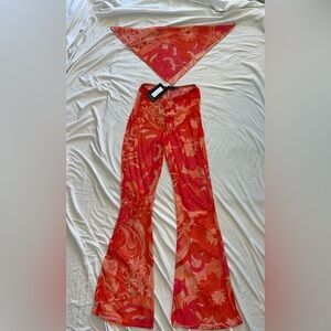 DOJA CAT X PRETTYLITTLETHING Pink Floral mesh flare festival pants